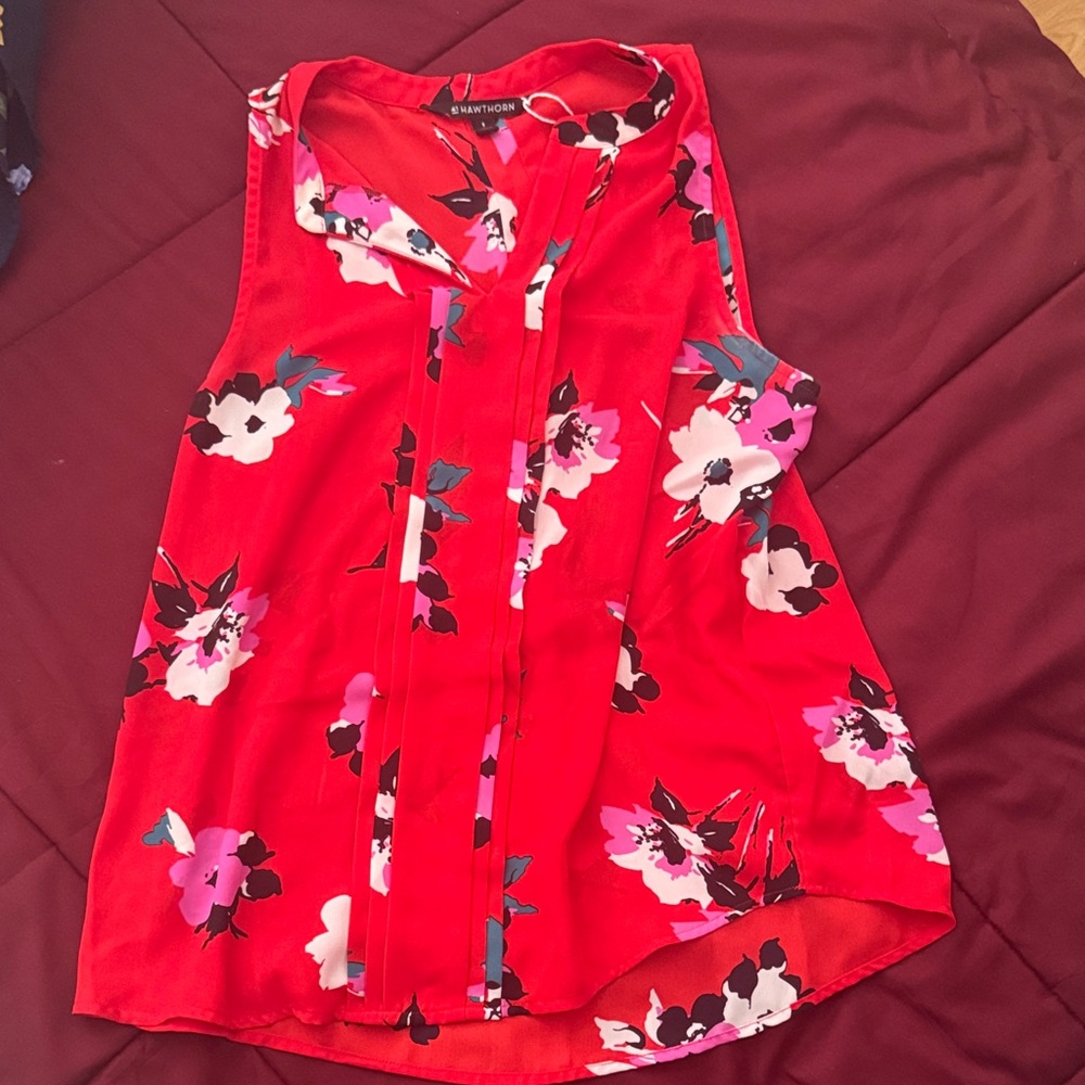41 Hawthorn Red Floral Sleeveless Blouse